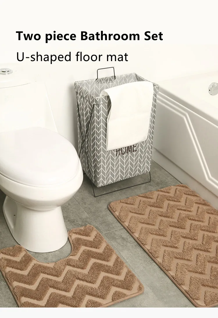 100% Polyester Household Door Mat Set - Absorbent, Non-Slip Bathroom and Kitchen Floor Mats, Two-Piece Toilet Rug Set for Enhanced Traction and Cleanliness factory