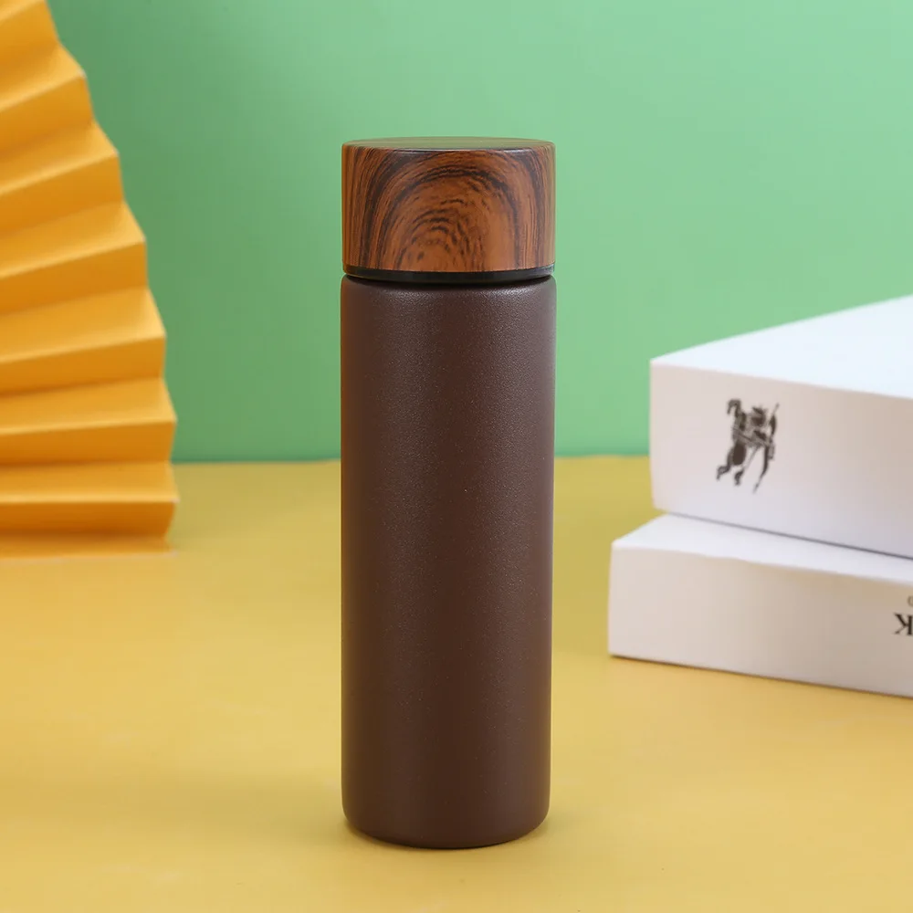 Drink Bottle Custom 150ML 500ML Sports Motivation Stainless Steel Water Bottle With Wooden Lids and Straw for Kids School