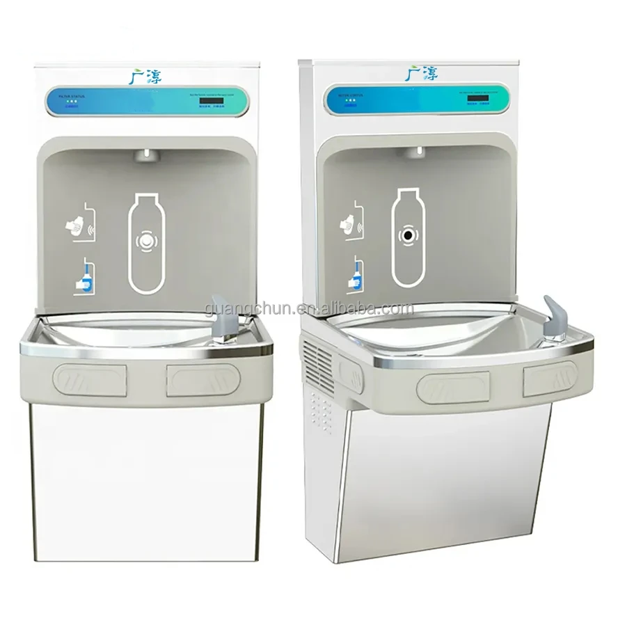 Electric Stainless Steel #304 Compressor Cooling Cold Water Dispenser Wall-Mounted Stand Bottle Filling Station Office Outdoor