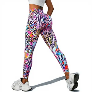 Customized Yoga Pants Seamless Painted Print Color Block Design High Waist Tummy Control Sports Full Length Leggings