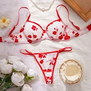 2026 Cross-Border New Arrival Sexy Lingerie Summer Ultra-Thin Mesh Printed Push-Up Bra Set