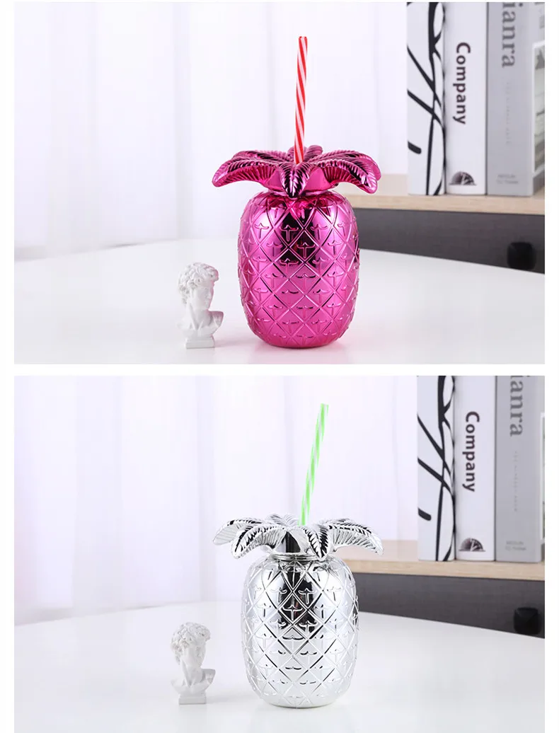 Wholesale 750ml/25oz Copper Pineapple Cup With Straw Plastic Cups