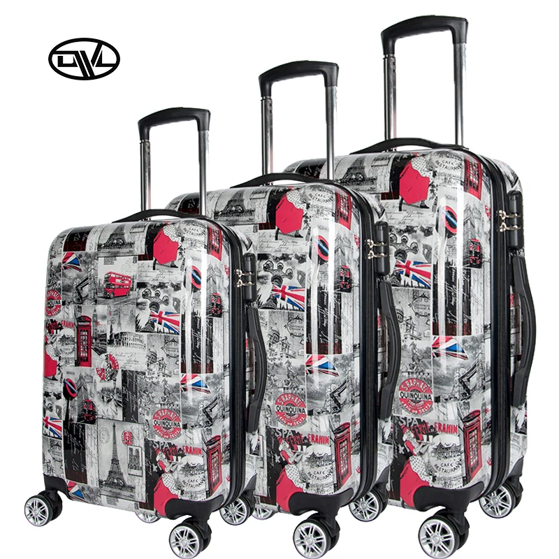 Factory Direct 3PCS OEM ODM Travel Trolley Luggage New Fashion Cartoon Luxury Classic Simple Hot Sale Full PC Film Printing