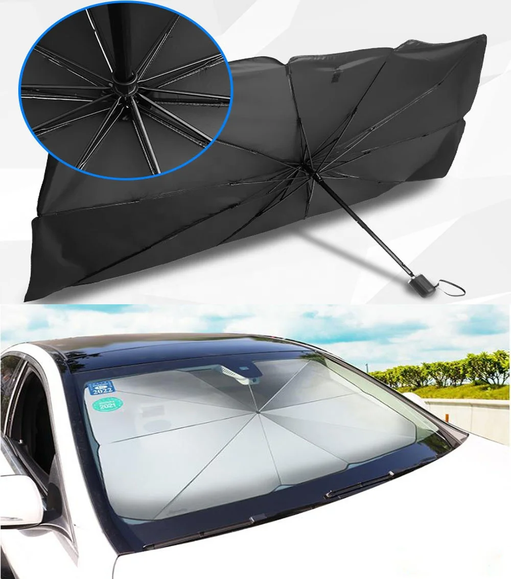 Car Windshield Sunshade Umbrella Front Window Visor Sun Shade Cover  Black-Large