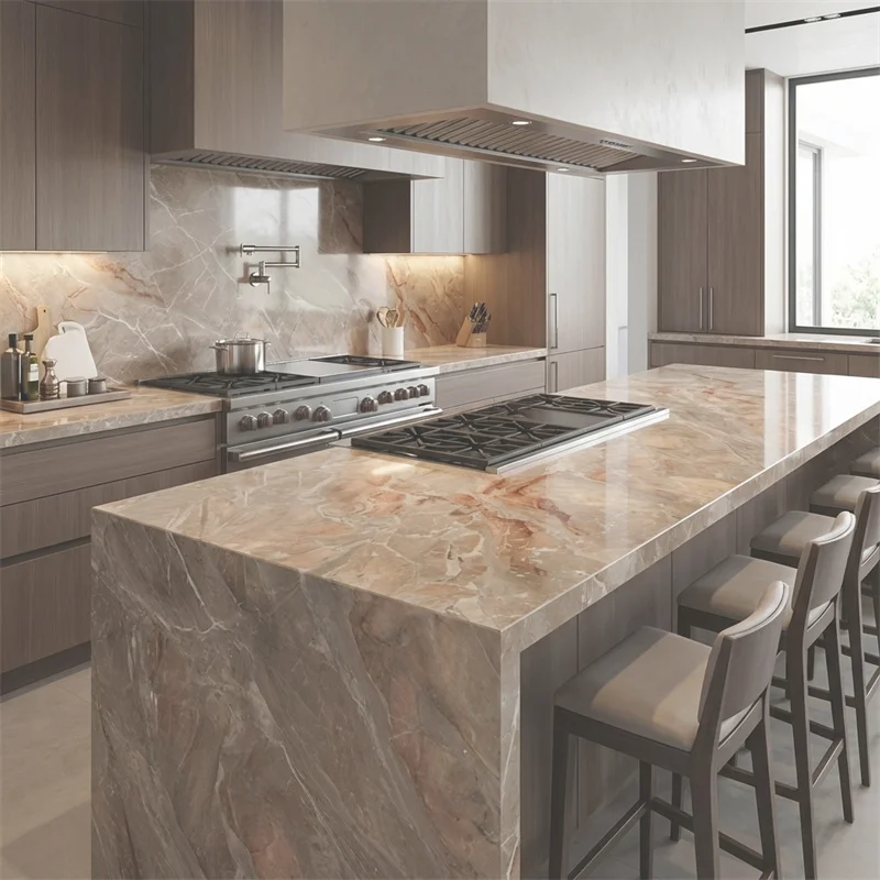 Breccia Pernice қазіргі заманғы мәрмәр санау үстелі, 1 жыл кепілі, қонақ үй ас бөлме үстелі үшін - экологиялық таза табиғи тас