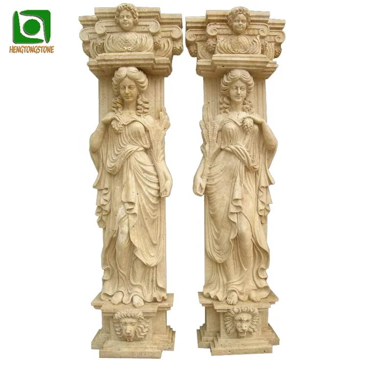 Western Style Ornamental White Marble Statue Pillar