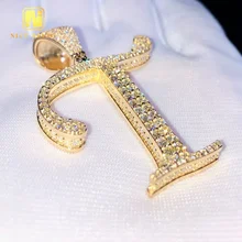 Custom Letter T Gold Plated Pendant Iced Out 925 Sterling Silver Hip Hop Jewelry VVS Moissanite Diamond Letter Pendant Necklace