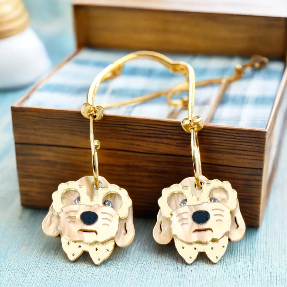 Cute Corgi Dog Acrylic Hoop Earrings for Women High Quality Trendy Animal Jewelry Yellow Gold Rhinestone Free Sample Available manufacture