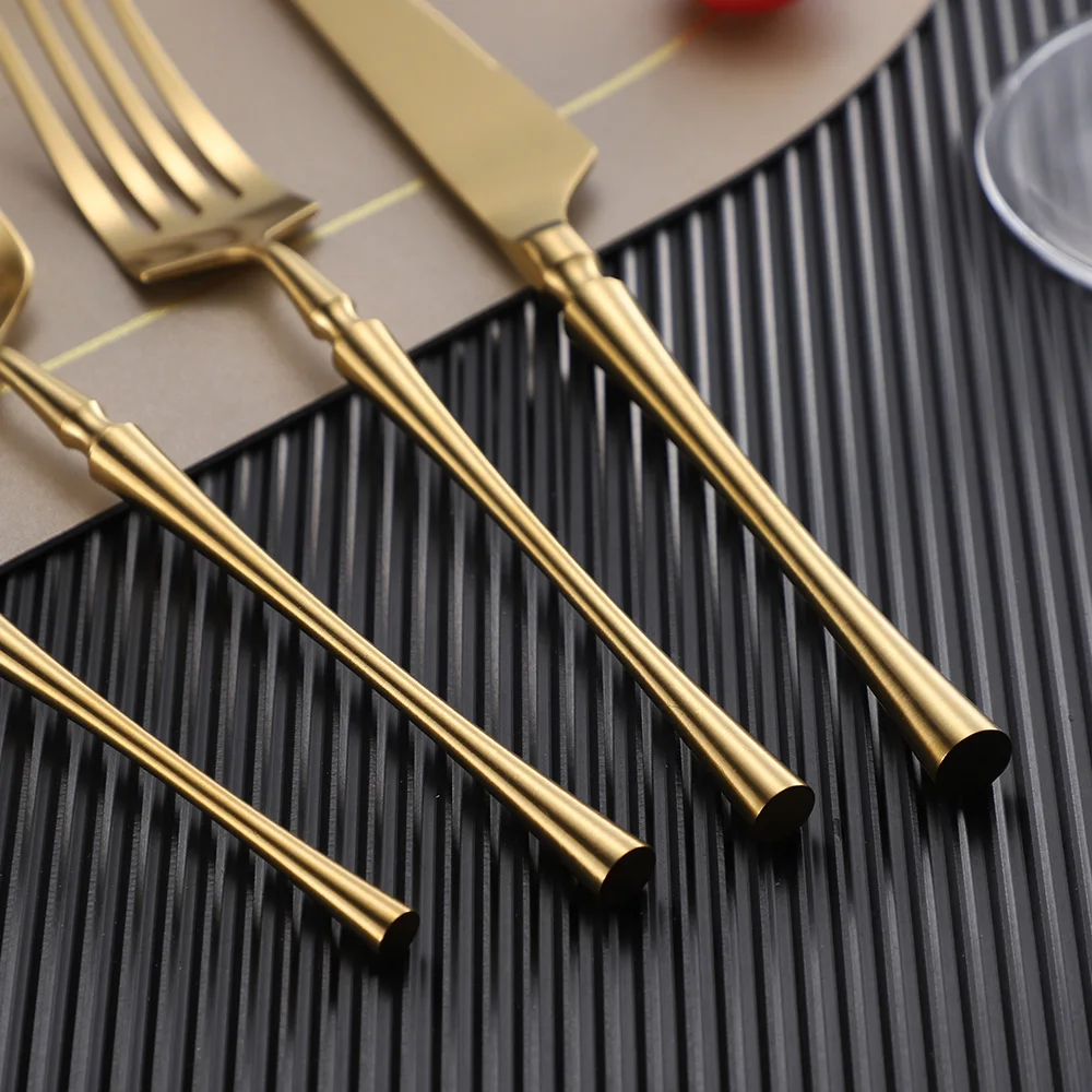 Luxury Gold Flatware Custom Logo Forks and Spoons Stainless Steel 18 10 Matte Gold Cutlery Set for Wedding