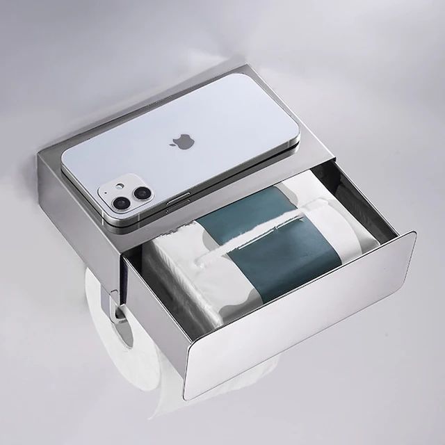 Distributeur De Papier Toilette En Bois Avec Rangement Et Tiroir - Marron - Neuf