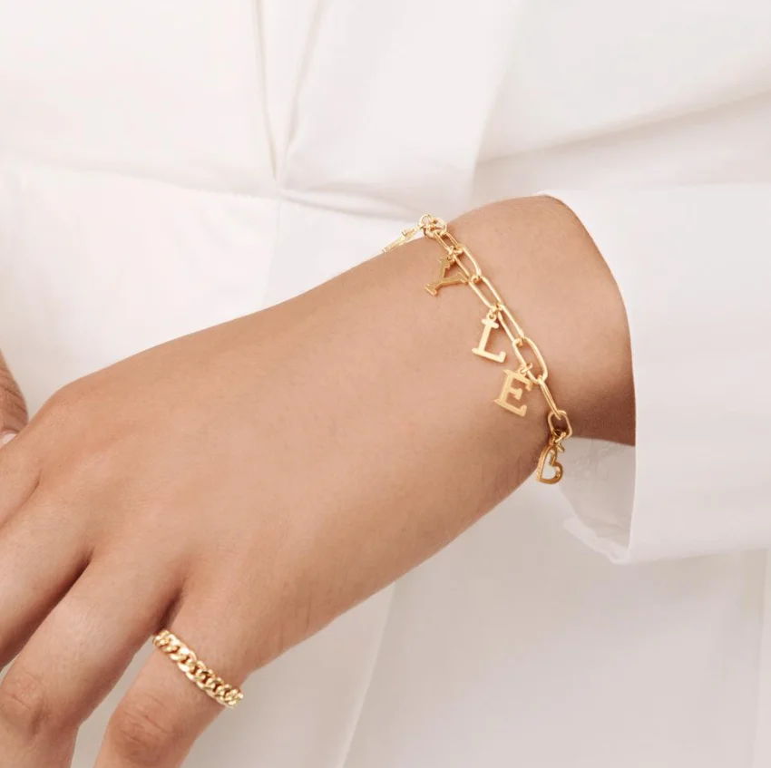 Custom Personalized Initial Monogram Link Chain Bracelet Stainless Steel 18K Gold Plated Letter Bracelet Jewelry for Gifts