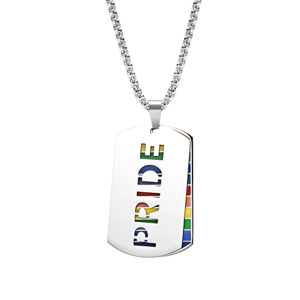 Wholesale Custom Metal Lesbian Flag Pendant Colorful Enamel Lgbtq Lgbt Gay Pride rainbow Dog Tag Necklace with logo for Peolple