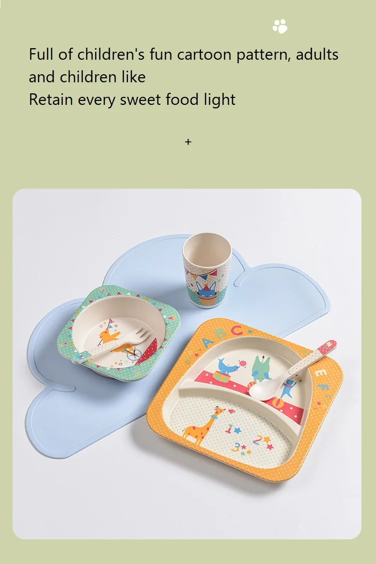 2022 New Bamboo Fiber Children Tableware Kids Plates And Bowls