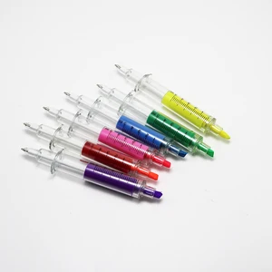 Hot Selling Multi Function Double Head Ballpoint Pen Syringe Shape 2 in 1 Highlighter Pen & Ball Pen for Promotional