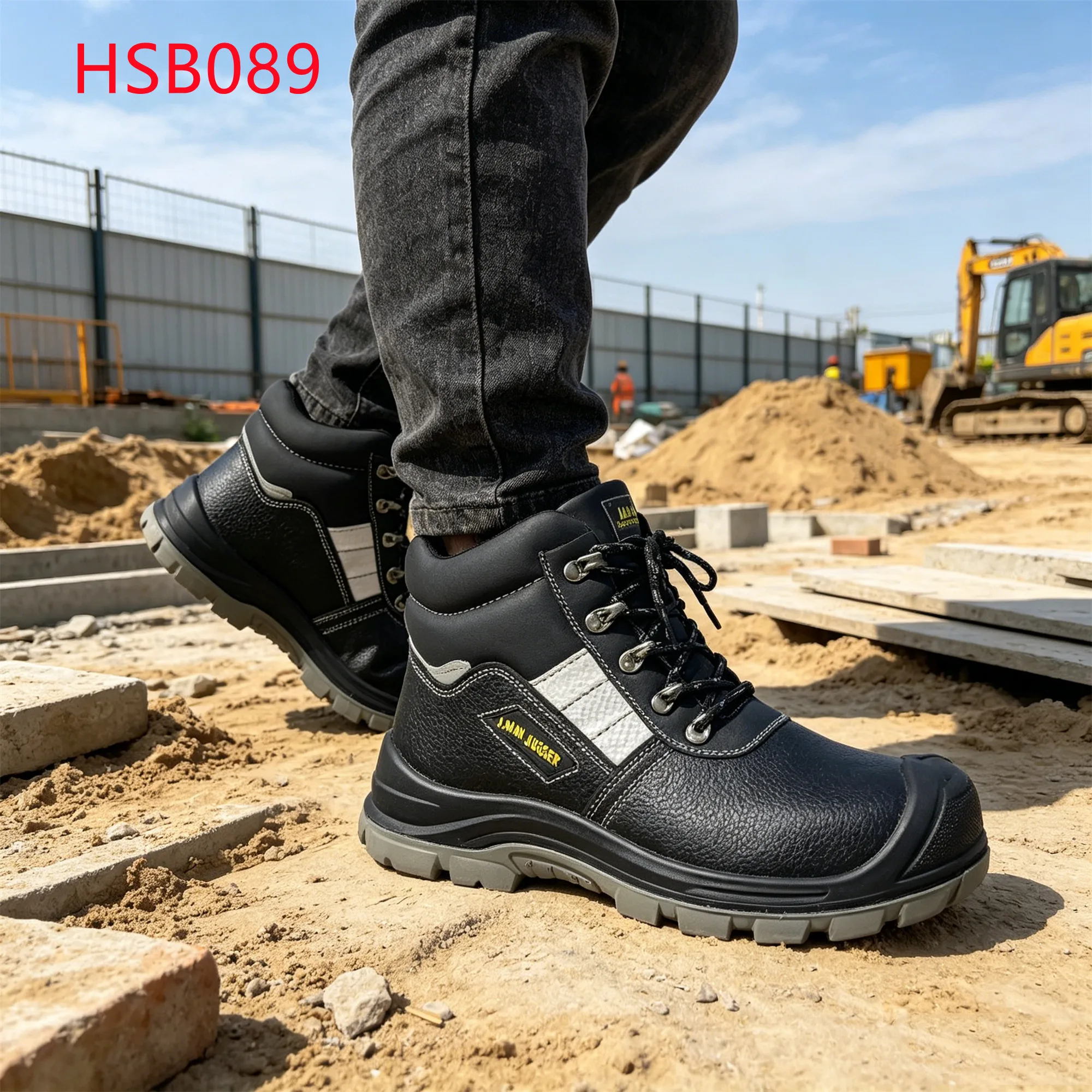 LXG,Outdoor Construction Chemical-resistant Safety Boots Night Low-visibility Anti-puncture&hit Black Work Footwear HSB089