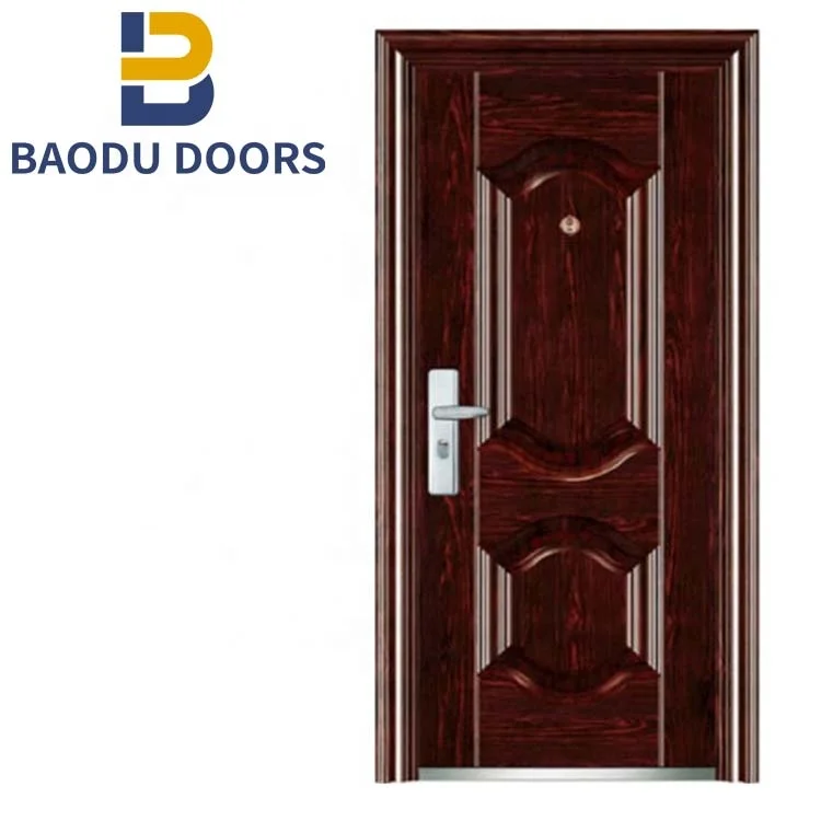 Latest Design Swing Open Style and Exterior Position Steel Flat Plate Main Door Design