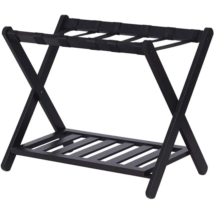 WDF Classic Style folding luggage rack for guest room solid wood luggage rack for hotels luggage rack with laundry for hotel. factory