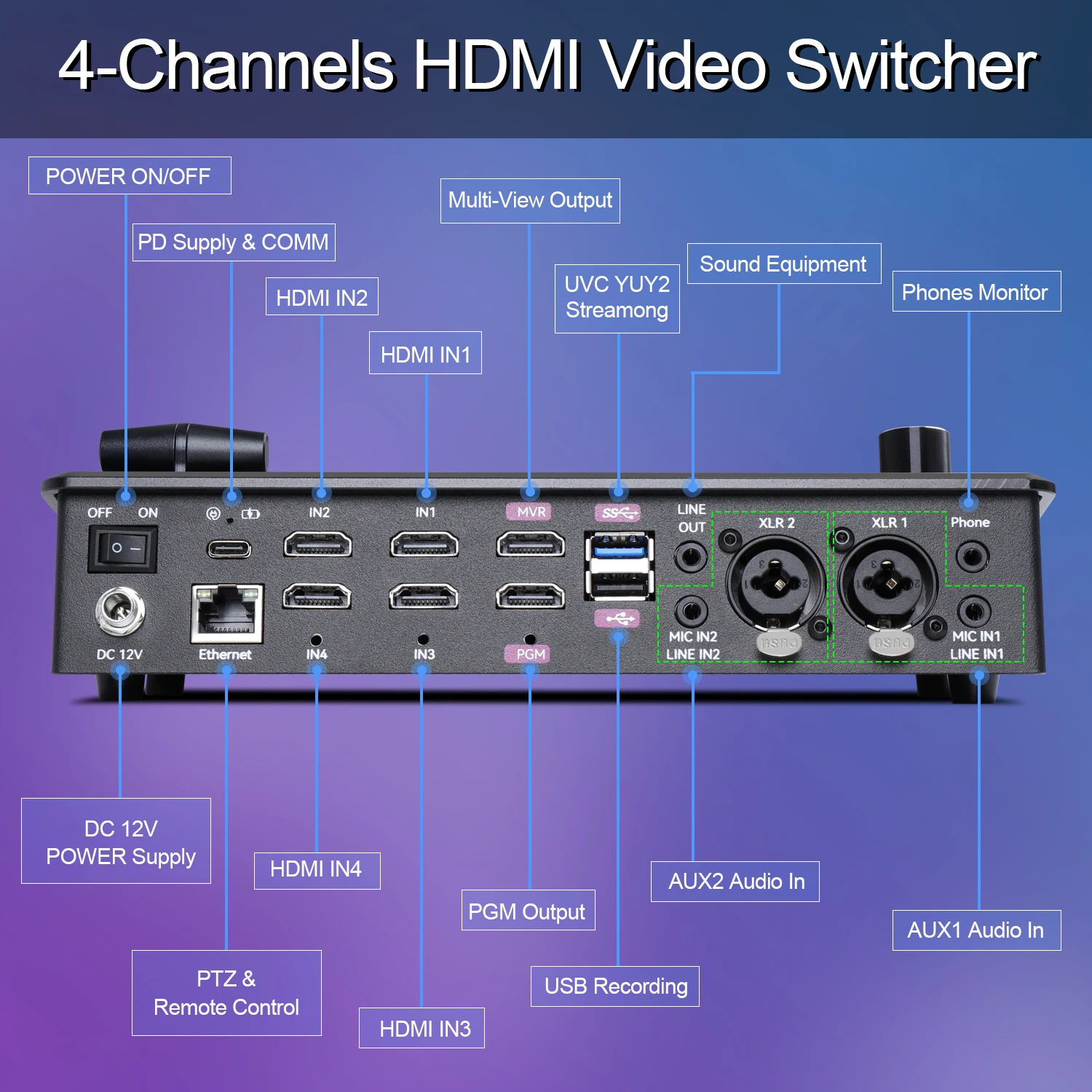 Video Switcher with PTZ Control - Live Streaming Mixer