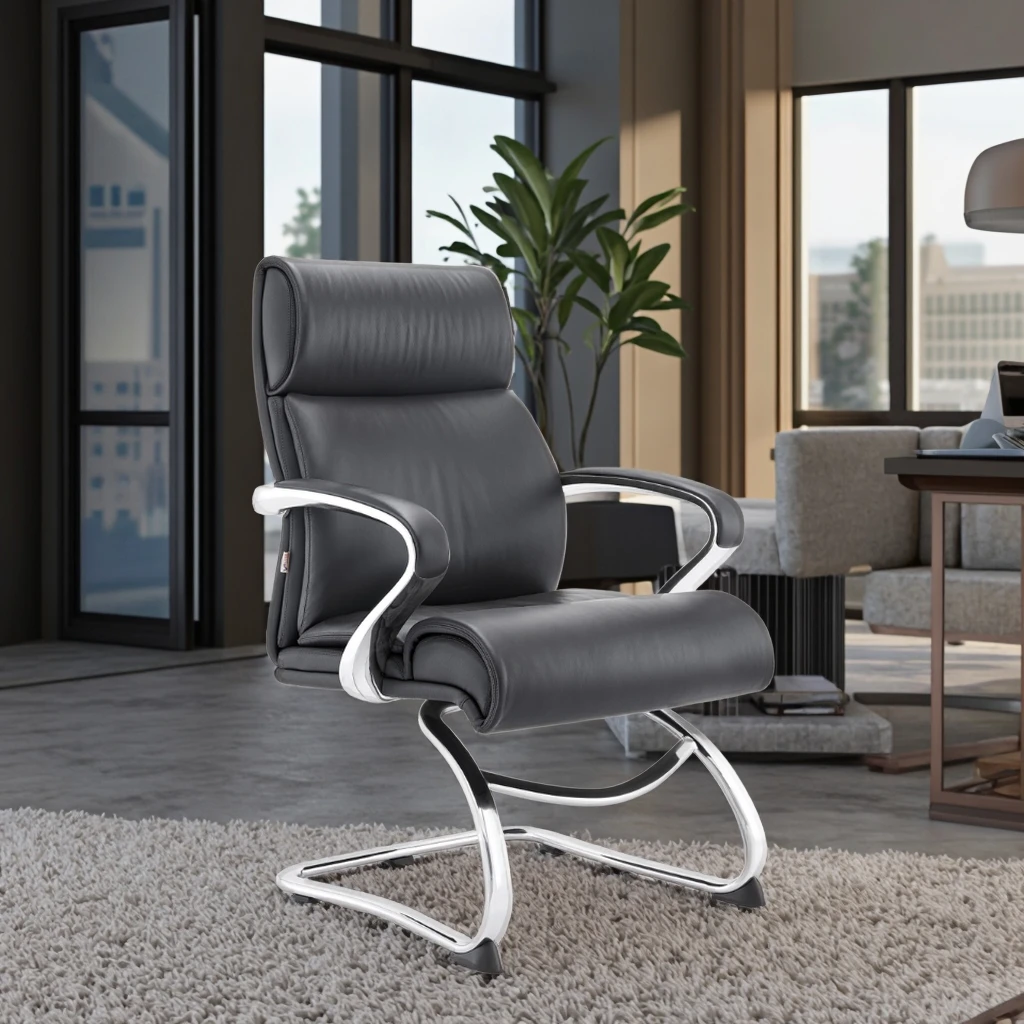 Executive Style Curved Frame Chair Aluminum Decorative Elements Corporate Office Furniture 2