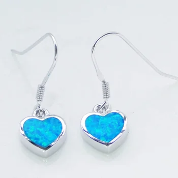 Factory Sale 925 Sterling Silver Heart Blue Opal Dangle Earrings