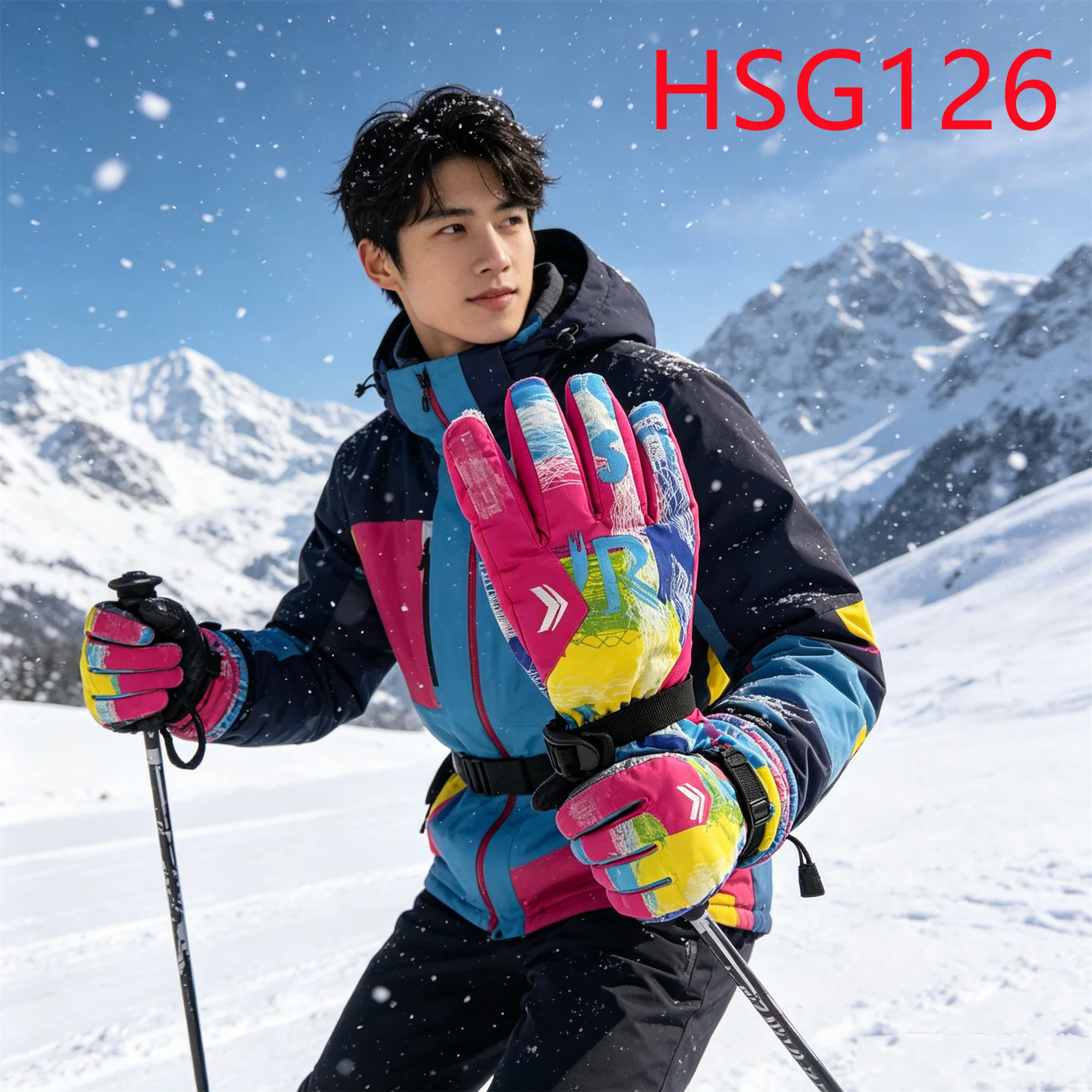 HY,Cold Plateau Windproof & Cold Resistant Five-finger Warm Ski Gloves Ice Exposure Touchscreen Design Winter Gloves HSG126