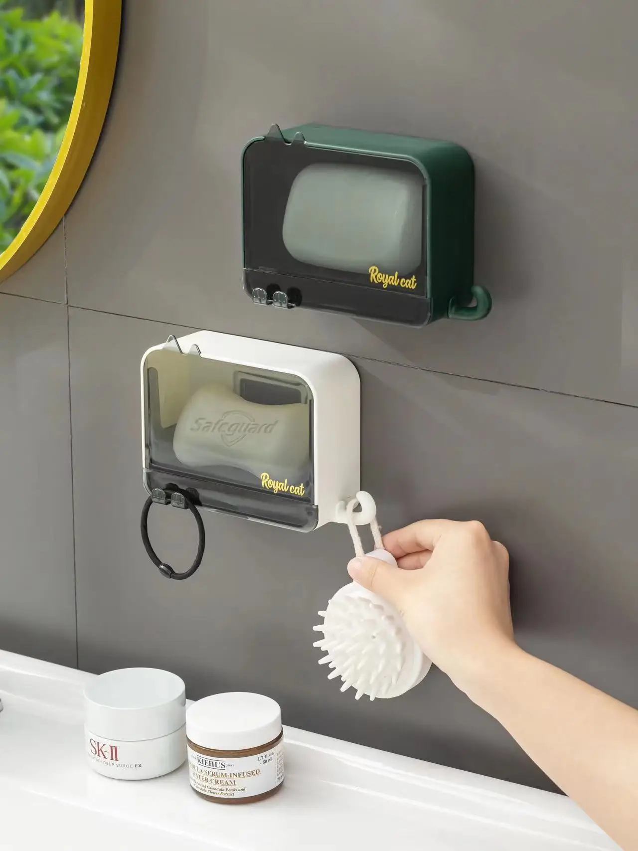 Plastic Wall Mounted Soap Organizer Dish Box Drainage Container Soap