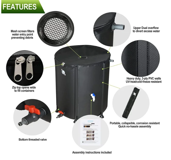 Portable Rain Bucket Include Two Spigots And Overflow Kit Collapsible