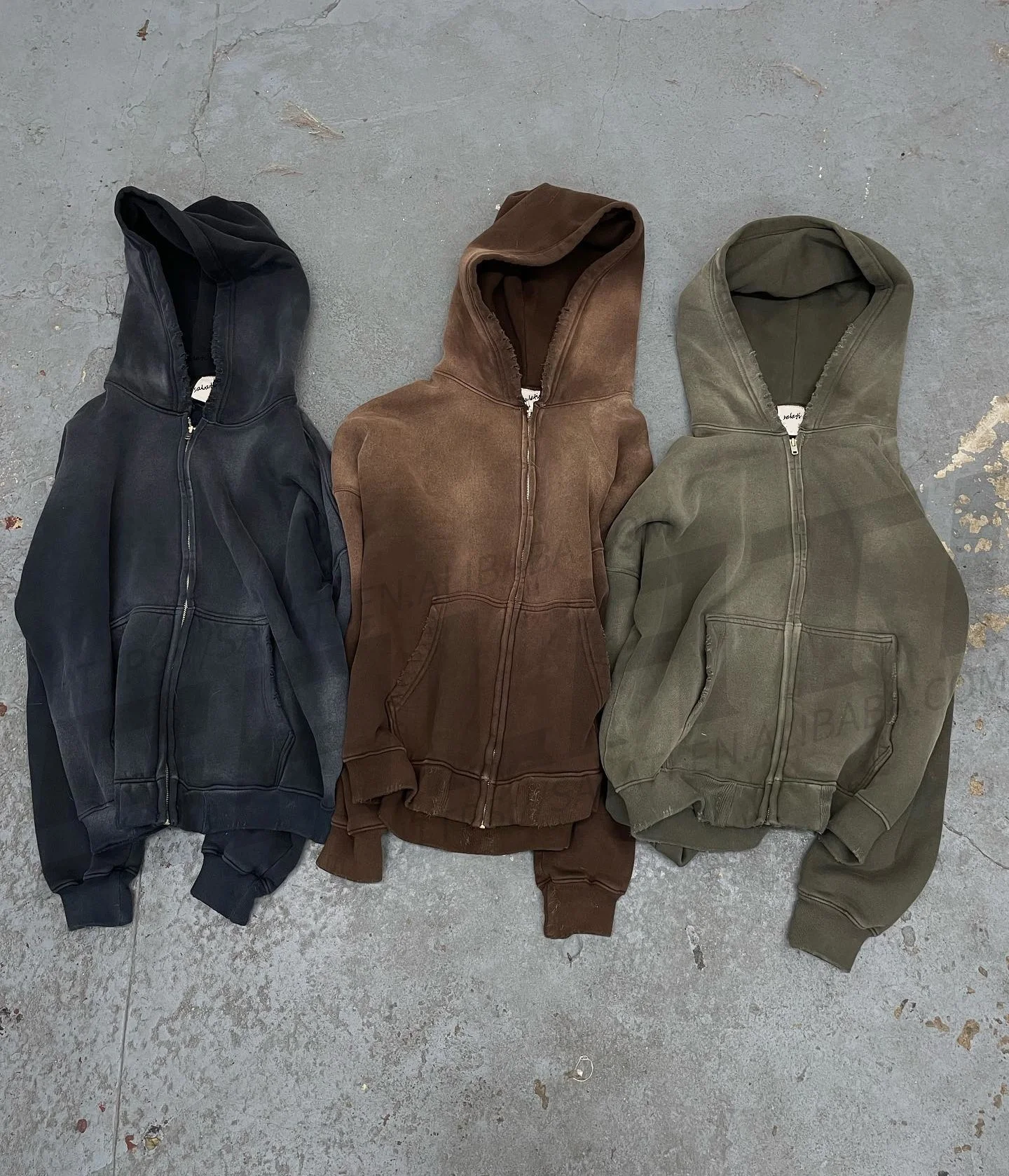 Custom Acid Wash Sweatshirts Cotton Zip up Blank Drop Shoulder Oversized Unisex Vintage Stone Washed Distressed Hoodies for Men gallery 2