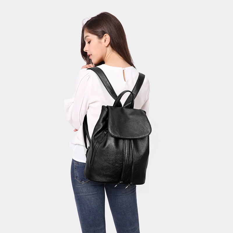 High Quality Girls College Bags Luxury Backpack Fashion Women Pu Leather Drawstring Backpacks Bags