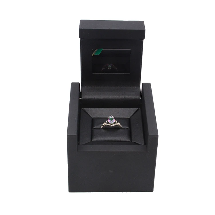 Custom Romantic High-end Leather Pu Cardboard Led Wedding Ring Boxes Packaging Case For Engagement Gift Ring