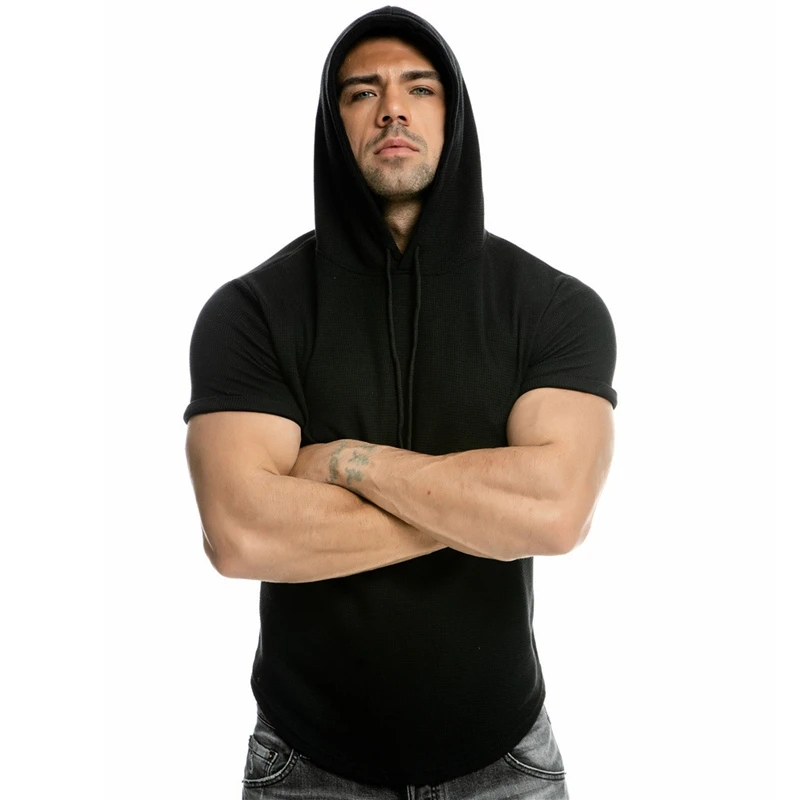 Short Sleeve Hooded Men's Fitness T-Shirt - Men's Fitness Apparel