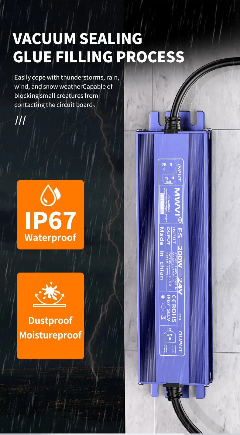 Mingwei Outdoor Waterproof Switching Power Supply 220 to 12V 24V Light Strip Light bar Light Box Rainproof Transformer 400W