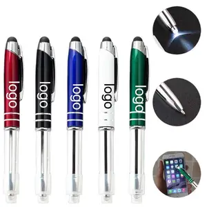 P4810 Custom Ballpoint Pen Promotion 3-in-1 LED Stylus Touchscreen Ballpoint Pen Soft Touch Metal Office School Custom Ball Pen