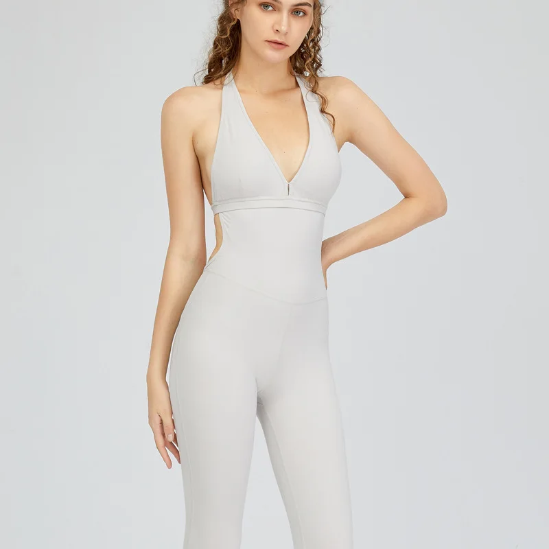Customized logo One Piece Workout Wear Women Fitness Bodysuit Yoga v Neck Jumpsuit Yoga All in One Fitness Clothes
