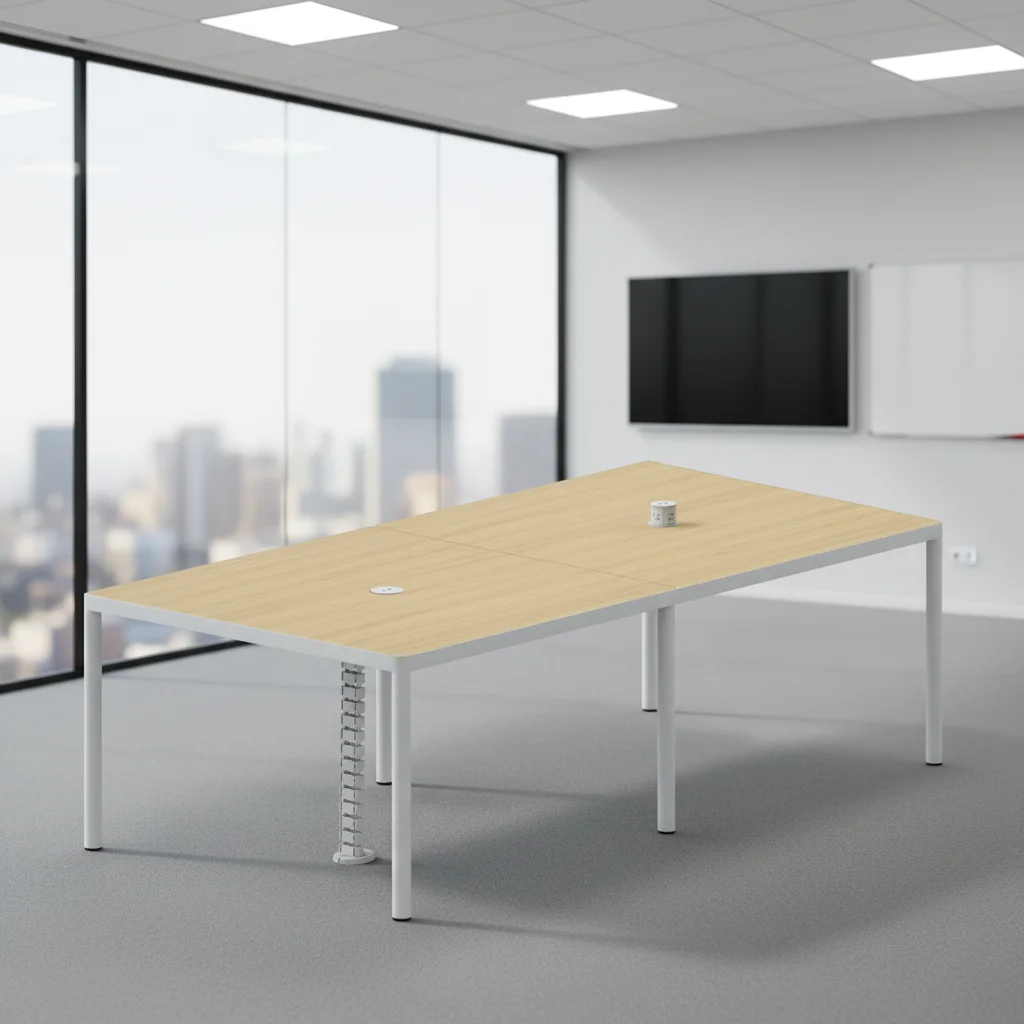 Modern Wood Frame Standing Conference Table Built-in Power Socket Adjustable Elevating Solutions for Professional Office 6