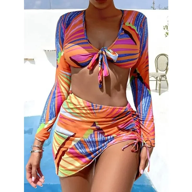 Supplier Modern Print Colorful Bright Girl Three Piece Sexy Swimwear Hot Liaoning Spandex/Polyester Quick Dry Bikini