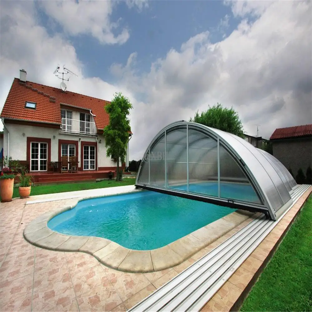 Outdoor Retractable Pool Swim Cover, Polycarbonate Arch Roof Enclosures