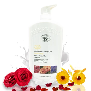 private label  oem calendula rose lavender moisturizing fragrance flower scent soothing body shower gel