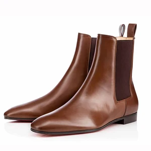 Brown Leather Chelsea Boots Flat Heel Elastic Side Waterproof Fashion New Design Dress Casual Comfort Ankle Boots Wholesale
