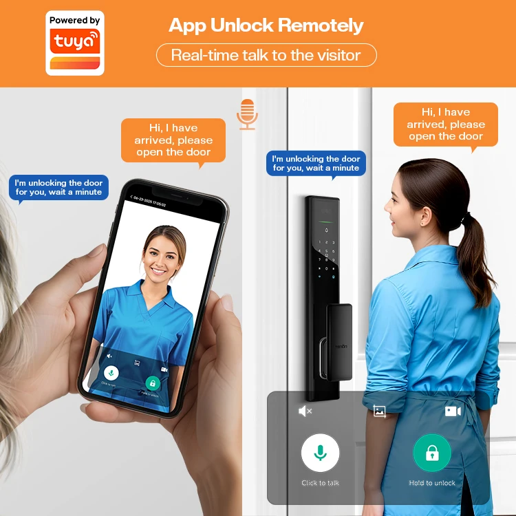 Tuya Intelligent Password RFID Card Door Lock Automatic Push Pull Smart Code Digital Fingerprint Recognition Wood Door Wi-Fi