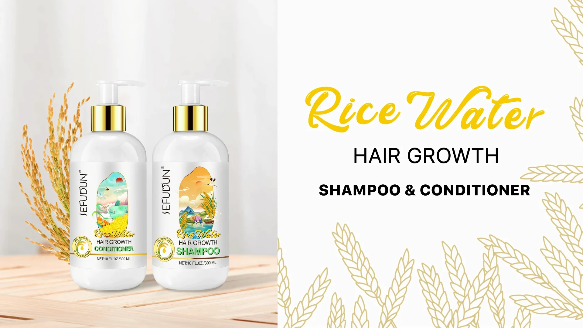 Wholesale Organic Rice Water Hair Growth Shampoo Biotin Infused Hairs Soothing Nourishing Anti
