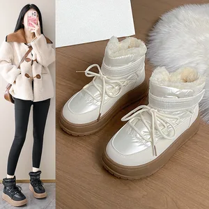 2026 Autumn Winter Women's Shoes Waterproof Warm Cloth with Velvet High Top Thick Soled Elevating Snow Boots