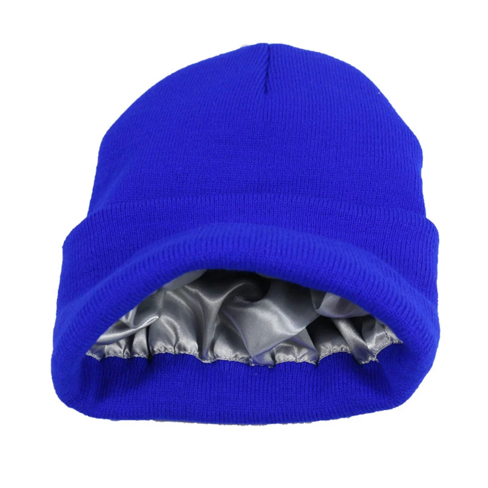 Padded Silk Satin-Lined Beanie For Women & Men - Warm Winter Hat, Hair Friendly, Prevents Frizz & Breakage, Black Cuffed Knit