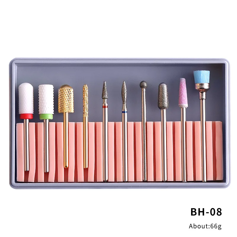 10 Pcs Tungsten Carbide Ceramic Rainbow Diamond Nail Drill Bit Set