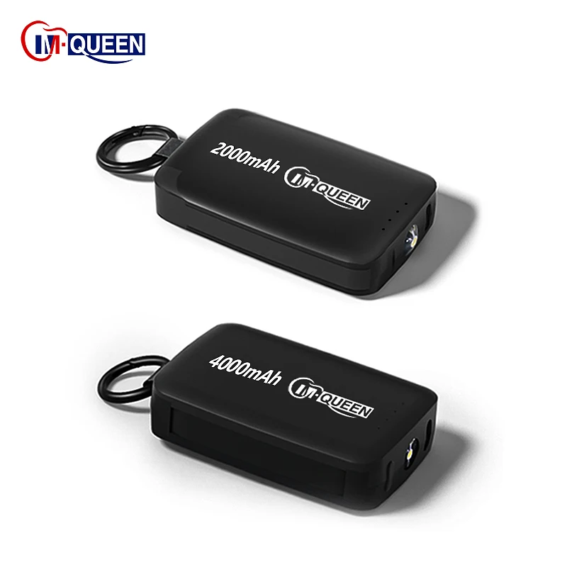 Personnalisable 2 Cables Type C Emergency Mobile Small Portable Charger Mini Keychain Power Bank 4000mah With Logo