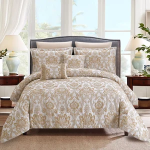 For KOSMOS Luxury 8pcs  Jacquard Comforter Set with Tassel Style Embroidered Pattern Modern Polyester Filling Washable