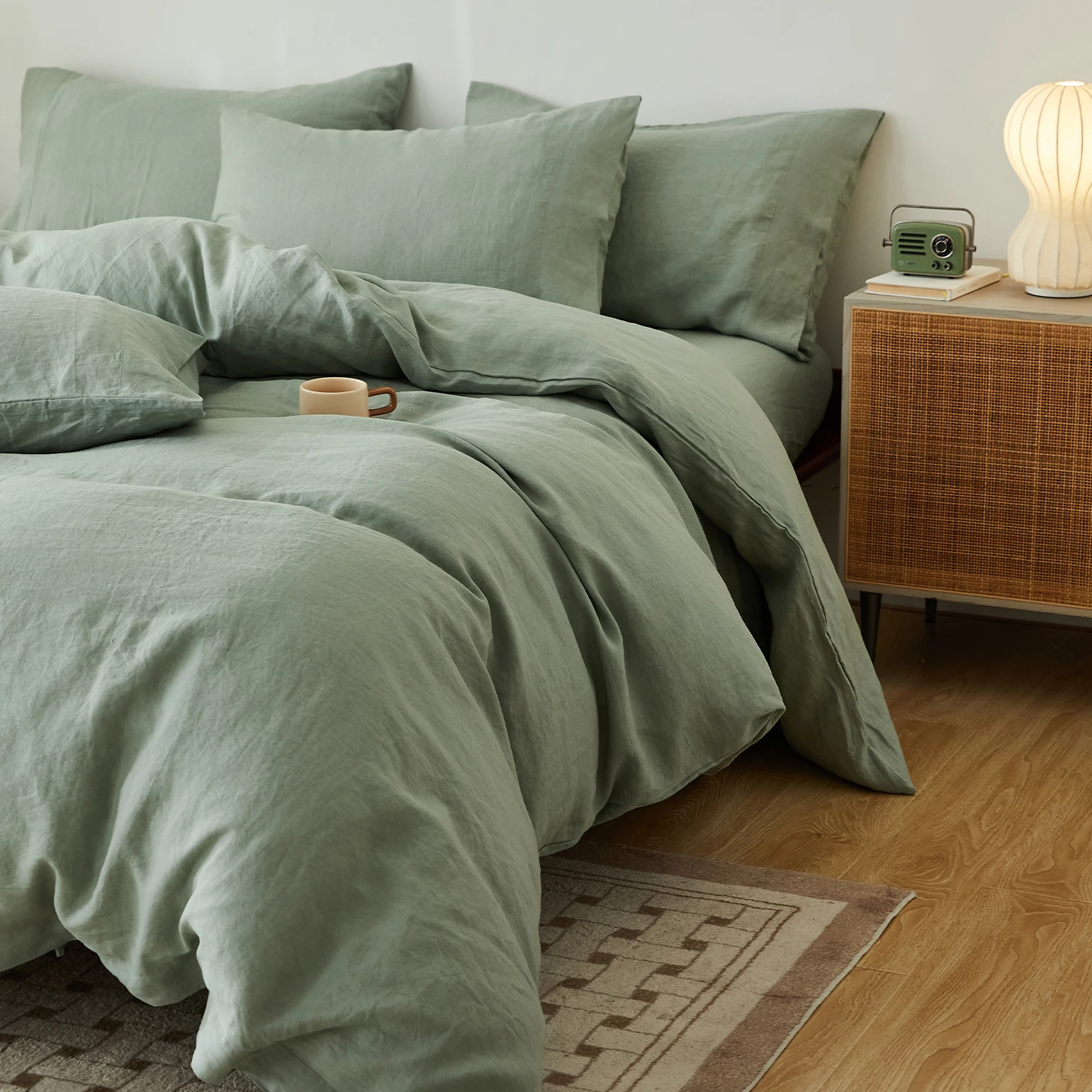 Popular Oeokotex 100 French Organic Flax Sage Bedding Set Tie Closer