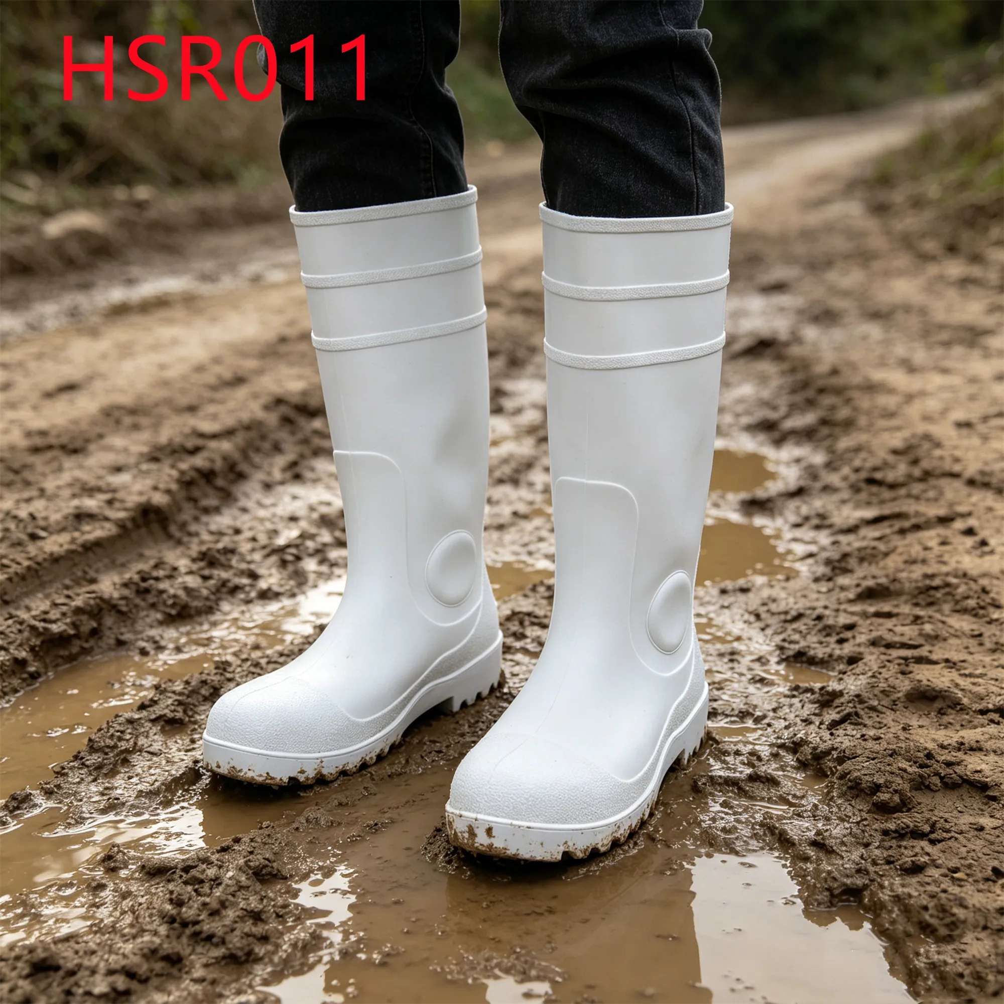 YYR,Paddy Field Fully sealed Seams Waterproof White Safety Gumboots Muddy Roads PVC Farm Boots with Steel Toe&midsole HSR011