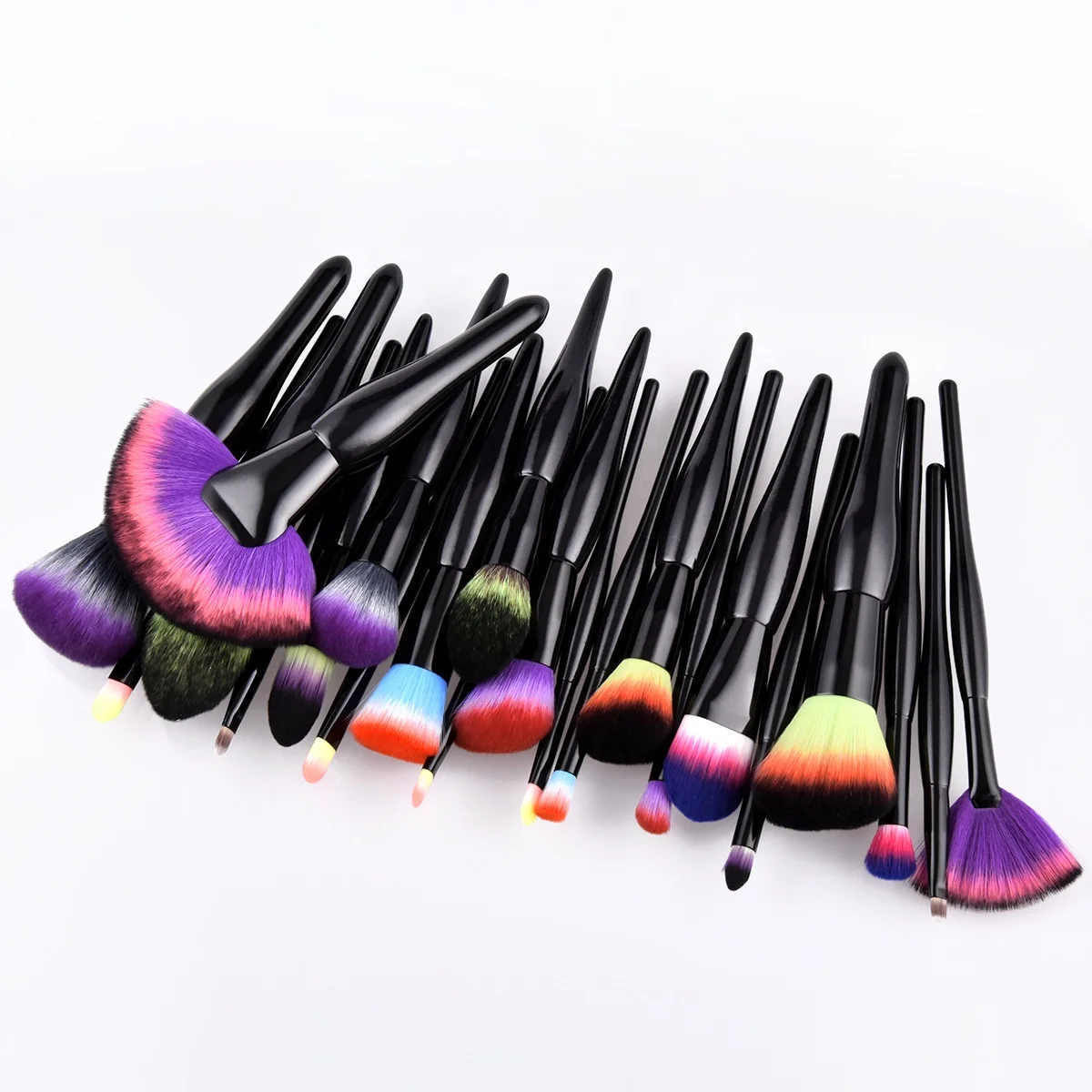 MOQ 20 Sets Custom Your Own LOGO 22Pcs Pearl Black Handle Rainbow Hair Brushes Foundation Eye Shadow