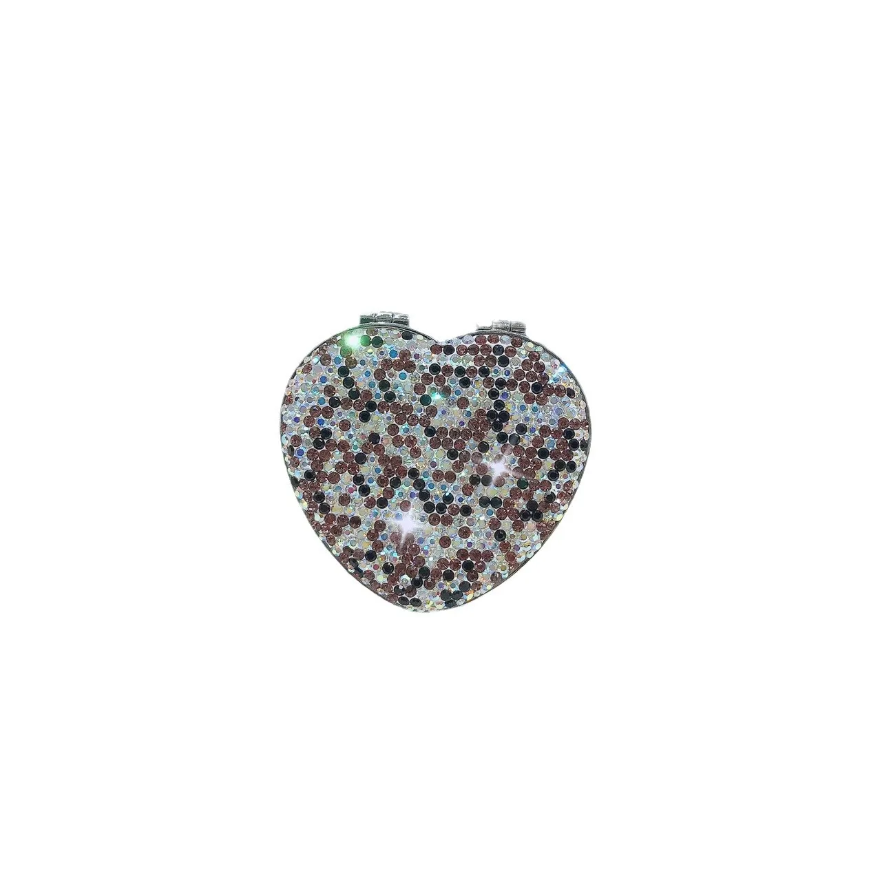 Heart-Shaped Compact Mirror Small Foldable Handheld Makeup Mirror With Sparkling Rhinestones